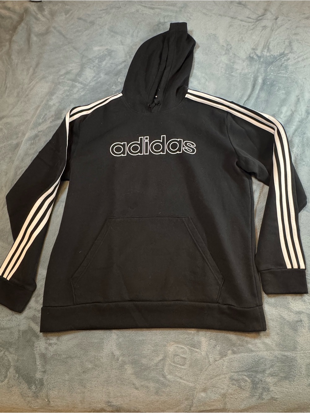 Adidas Mens L Black 3 Stripe Hoodie Outline Logo Pullover Streetwear
